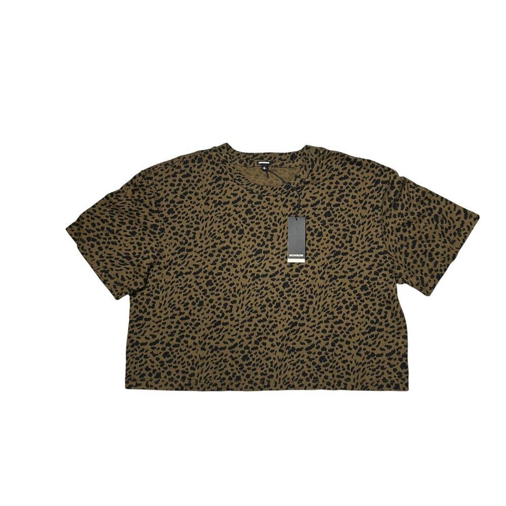 Monrow Animal Print Crop Cotton Tee Shirt